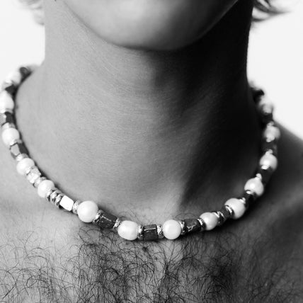 Collier Jamie doré - Nacre blanche & Pyrite