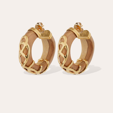 Boucles d'oreilles créole Abalone dorées - bois