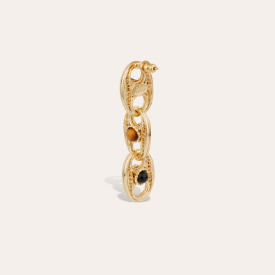 Boucle d'oreilles Carthage - Turquoise, Oeil de tigre & Onyx noir