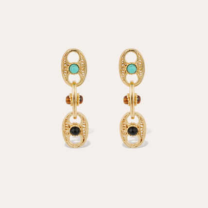 Pendientes Carthage: turquesa, ojo de tigre y ónix negro