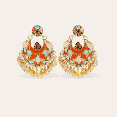 Boucles d'oreilles Éventail émail dorées