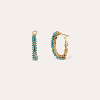 Boucles d'oreilles créoles Lyre dorées - Apatite bleue