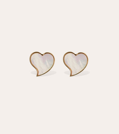 Boucles d'oreilles puce Mirage Coeur petit modèle dorées - Nacre blanche