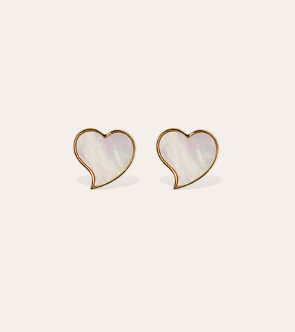 Boucles d'oreilles puce Mirage Coeur petit modèle - Nacre blanche