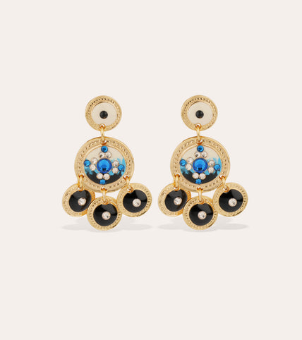 Pendientes de dos hileras con lentejuelas y esmalte