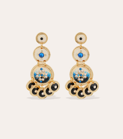 Pendientes de tres filas con lentejuelas y esmalte