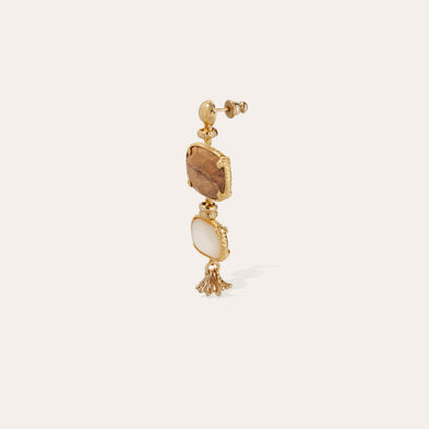 Small Gold Silène Earrings - Wood & White Mother-of-Pearl