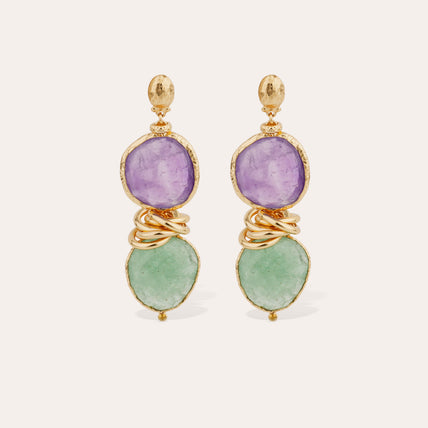 Sirena Gold Earrings - Amethyst & Green Quartz