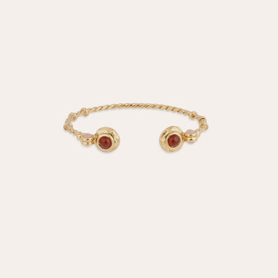Bracelet jonc Amarante Torsade mini doré - Cornaline & Quartz rose