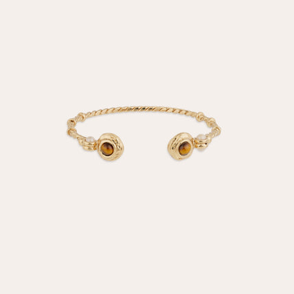 Bracelet jonc Amarante torsade mini - Œil de tigre & Nacre Blanche
