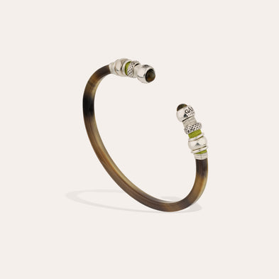 Bracelet Sari acétate grand modèle argenté - Écaille