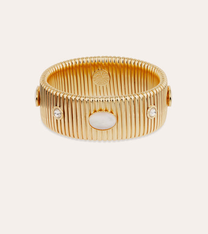 Bracelet Strada grand modèle doré - Nacre blanche & strass