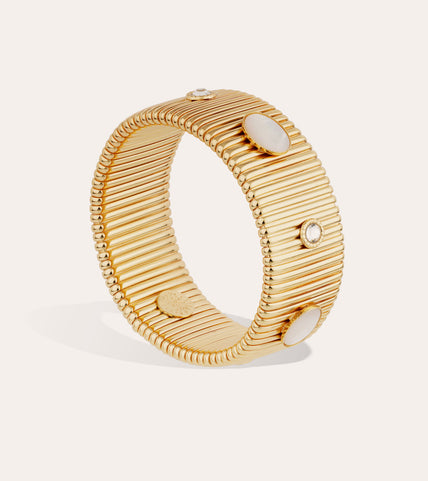 Bracelet Strada grand modèle doré - Nacre blanche & strass