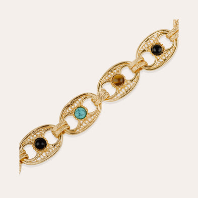Collier Carthage - Turquoise, Oeil de tigre & Onyx noir