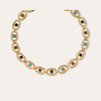 Collier Carthage - Turquoise, Oeil de tigre & Onyx noir