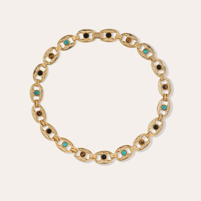 Collier Carthage - Turquoise, Oeil de tigre & Onyx noir