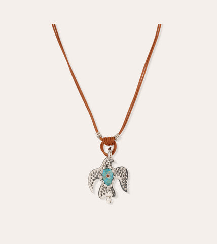 Collar Eagle de cuero - Turquesa