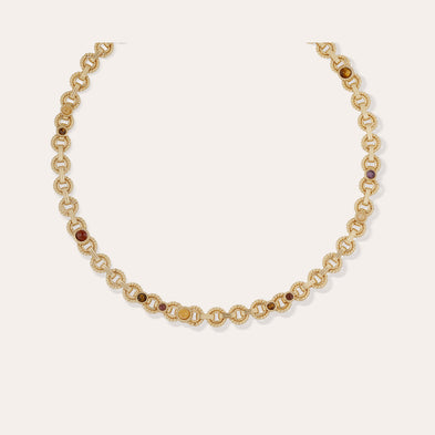 Collier Mistral - Oeil de tigre, Améthyste & Amazonite