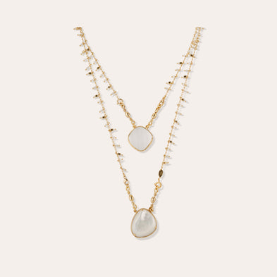 Gold-Plated Scapular Necklace - Crystal & White Mother-of-Pearl