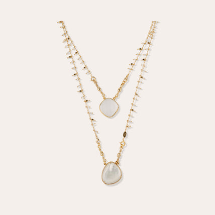 Gold-Plated Scapular Necklace - Crystal & White Mother-of-Pearl