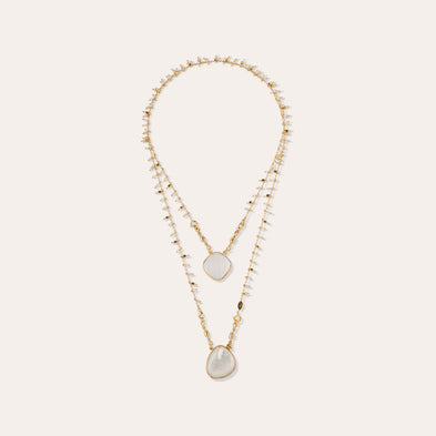 Gold-Plated Scapular Necklace - Crystal & White Mother-of-Pearl