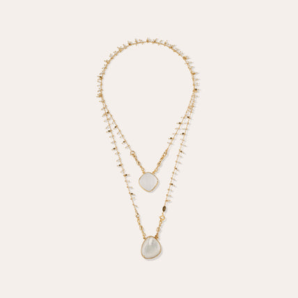 Gold-Plated Scapular Necklace - Crystal & White Mother-of-Pearl