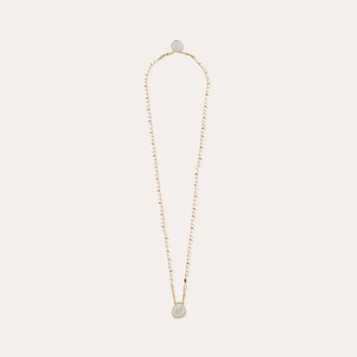 Gold-Plated Scapular Necklace - Crystal & White Mother-of-Pearl
