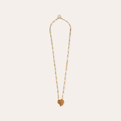 Golden Mirage Scapular Necklace - Wood & White Mother-of-Pearl
