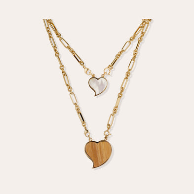 Golden Mirage Scapular Necklace - Wood & White Mother-of-Pearl