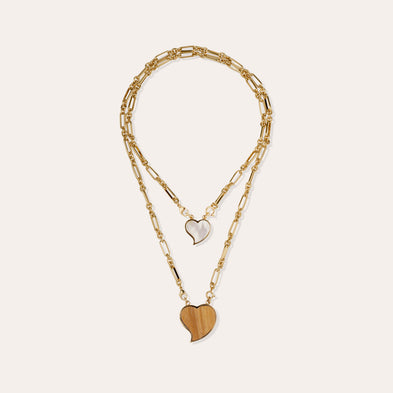 Golden Mirage Scapular Necklace - Wood & White Mother-of-Pearl