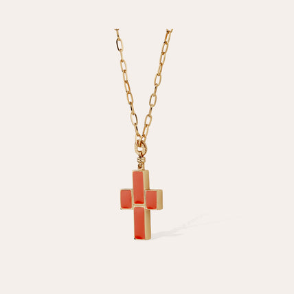 Collar largo con cruz esmaltada