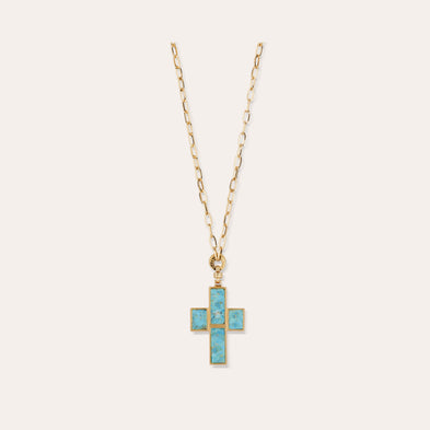 Sautoir Croix Serti doré - Turquoise