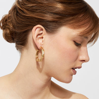 Boucles d'oreilles créoles Bambou strass petit modèle dorées