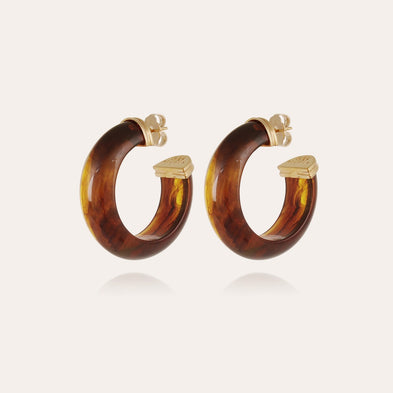 Boucles d'oreilles créoles Abalone acétate dorées - Marron