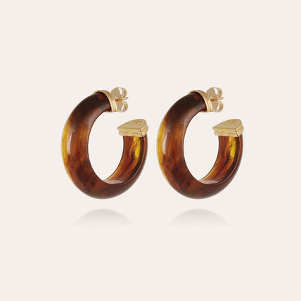 Abalone acetate gold hoop earrings - Brown