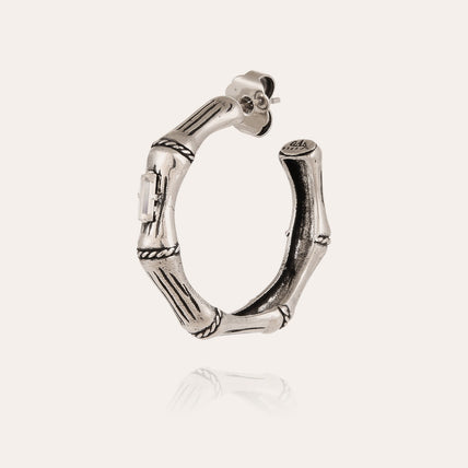 Pendientes de aro « Bambou » con strass « small size » en color plateado