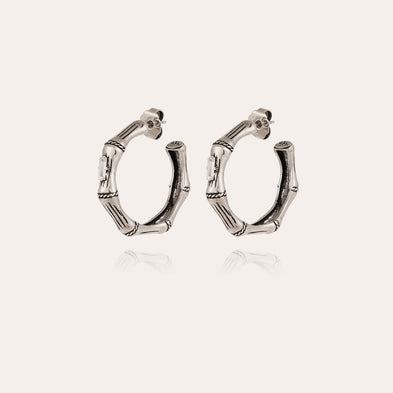 Boucles d'oreilles créoles Bambou strass petit modèle argentées