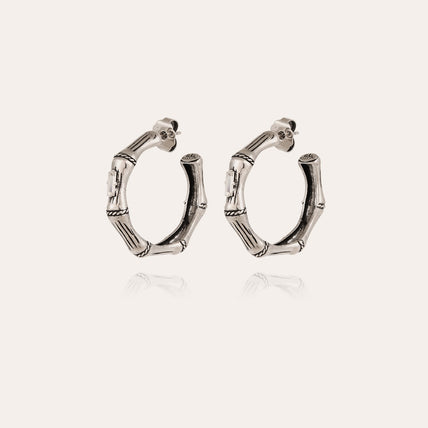 Boucles d'oreilles créoles Bambou strass petit modèle argentées
