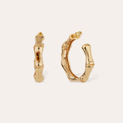 Pendientes de aro « Bambou » con strass « small size » dorados