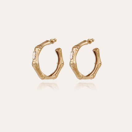 Boucles d'oreilles créoles Bambou strass petit modèle dorées
