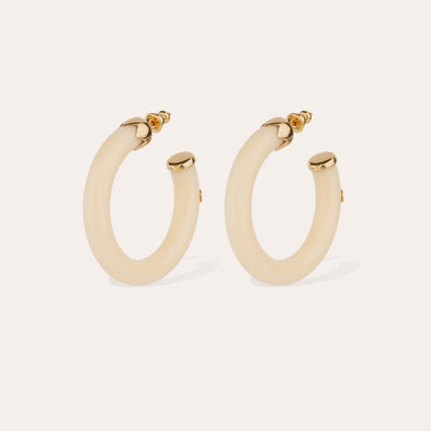Boucles d'oreilles créoles Caftan petit modèle acétate dorées - Ivoire