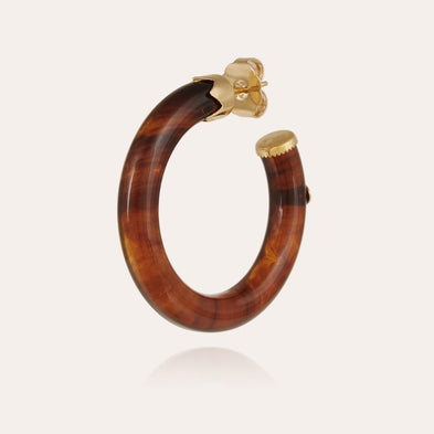 Boucles d'oreilles Caftan petit modèle acétate dorées - Marron