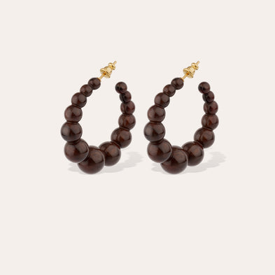Boucles d'oreilles créoles Andy petit modèle acétate dorées - Marron