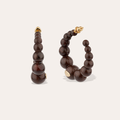 Boucles d'oreilles créoles Andy petit modèle acétate dorées - Marron