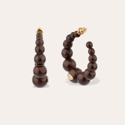 Pendientes de aro Andy « small size » de acetato dorado - Marrón