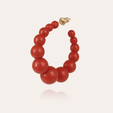 Pendientes de aro Andy, modelo pequeño, de acetato dorado - Rojo