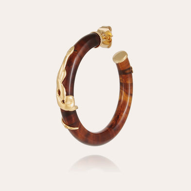 Boucles d'oreilles créoles Cobra petit modèle dorées - Marron