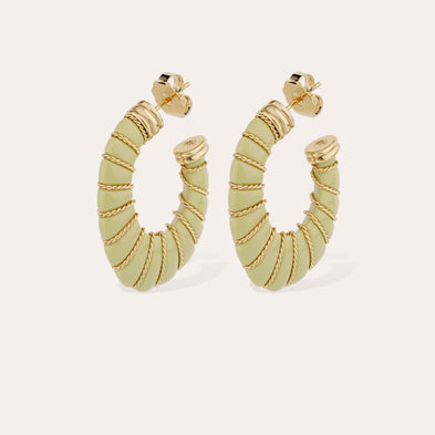 Boucles d'oreilles Cyclade grand modèle dorées - Vert Amande