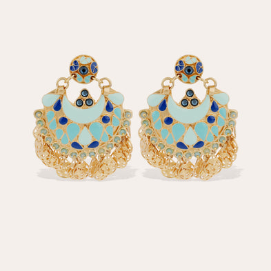 Éventail gold enamel earrings