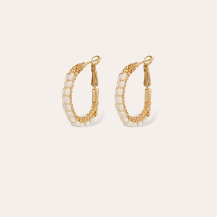 Boucles d'oreilles Lyre moyen modèle dorées - Nacre blanche